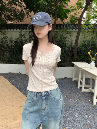 Fake two piece short sleeved floral top