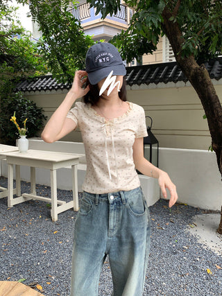 Fake two piece short sleeved floral top