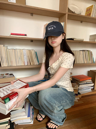 Fake two piece short sleeved floral top