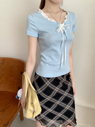 Fake two piece short sleeved floral top