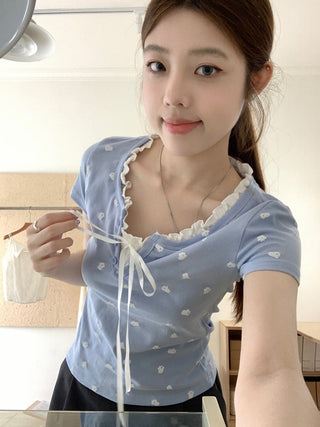 Fake two piece short sleeved floral top