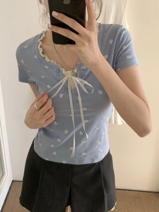 Fake two piece short sleeved floral top