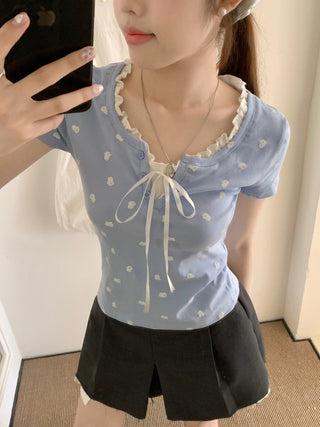 Fake two piece short sleeved floral top