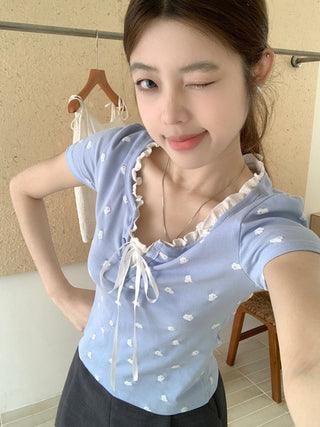 Fake two piece short sleeved floral top