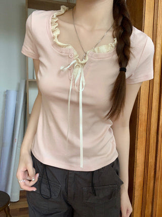 Fake two piece short sleeved floral top