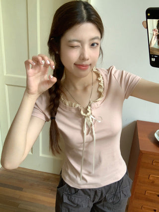 Fake two piece short sleeved floral top