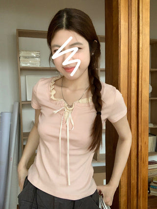 Fake two piece short sleeved floral top