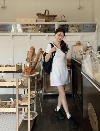 Korea Chic knot folds V neck  dress