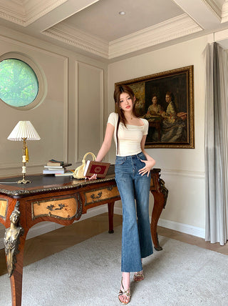 thin folds short sleeved wild top