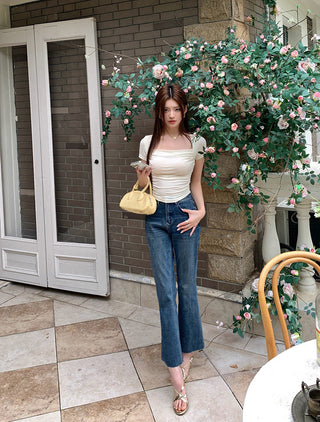 thin folds short sleeved wild top