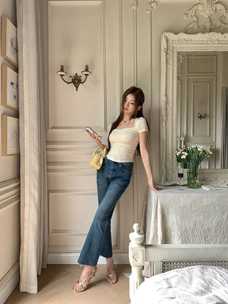 thin folds short sleeved wild top