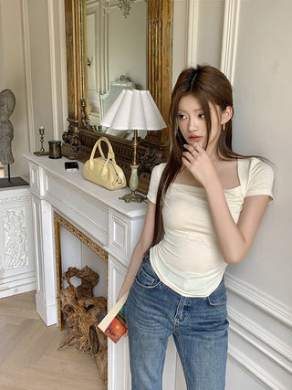 thin folds short sleeved wild top