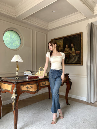 thin folds short sleeved wild top