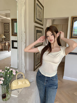 thin folds short sleeved wild top