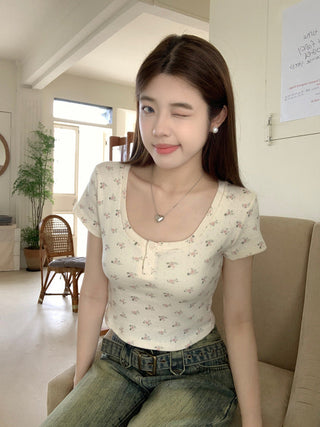 Flower Short Sleeve crop Top