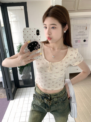Flower Short Sleeve crop Top