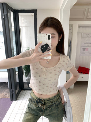 Flower Short Sleeve crop Top