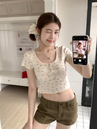 Flower Short Sleeve crop Top