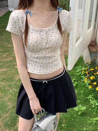 Floral Scoop Neck Button Top