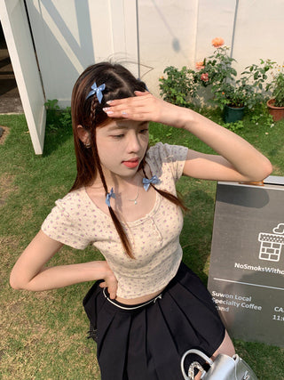 Floral Scoop Neck Button Top