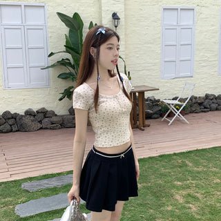 Floral Scoop Neck Button Top