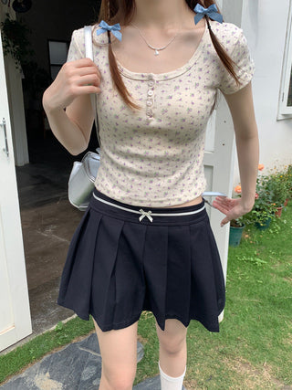 Floral Scoop Neck Button Top