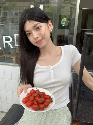 Floral Scoop Neck Button Top