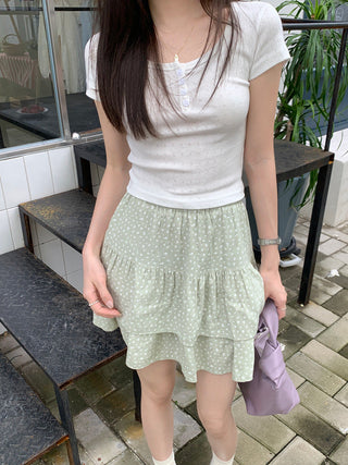 Floral Scoop Neck Button Top