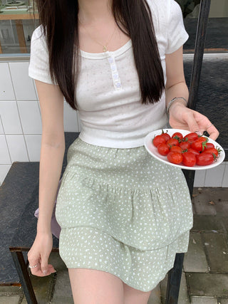 Floral Scoop Neck Button Top