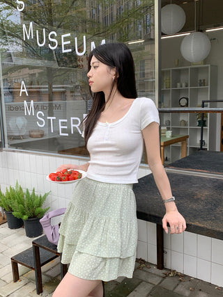 Floral Scoop Neck Button Top