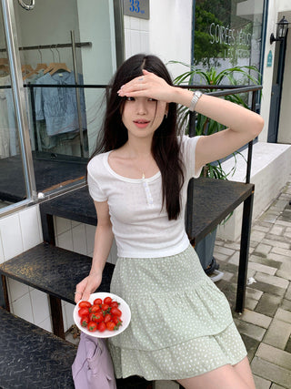 Floral Scoop Neck Button Top