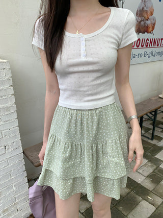 Floral Scoop Neck Button Top