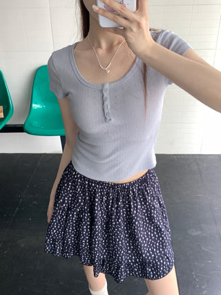 Floral Scoop Neck Button Top