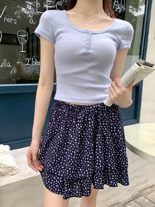 Floral Scoop Neck Button Top