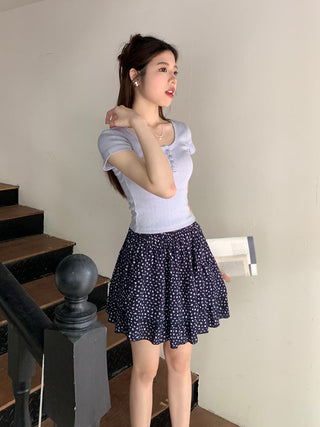 Floral Scoop Neck Button Top