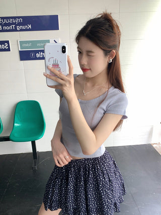 Floral Scoop Neck Button Top