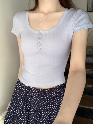 Floral Scoop Neck Button Top