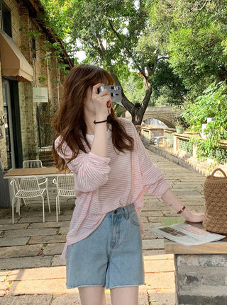 Loose round neck sunscreen long sleeved shirts