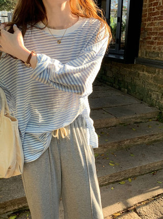 Loose round neck sunscreen long sleeved shirts