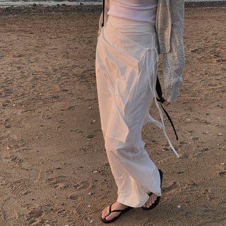 Korean wrapping apron fake two pieces pants