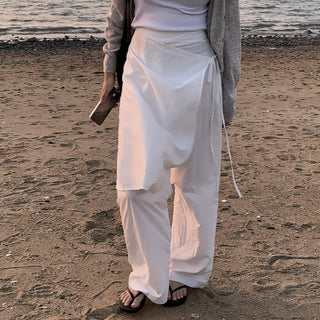 Korean wrapping apron fake two pieces pants