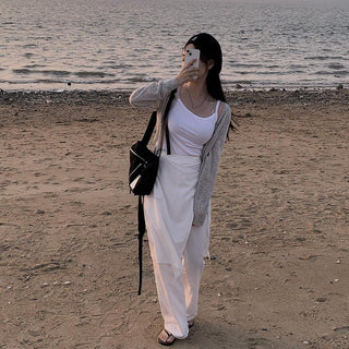 Korean wrapping apron fake two pieces pants