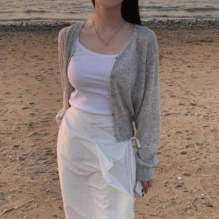 Korean wrapping apron fake two pieces pants