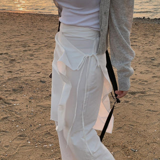 Korean wrapping apron fake two pieces pants