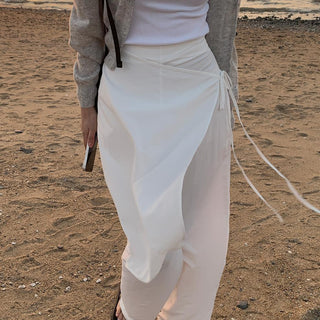 Korean wrapping apron fake two pieces pants