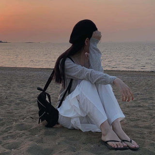 Korean wrapping apron fake two pieces pants