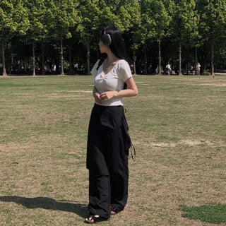 Korean wrapping apron fake two pieces pants