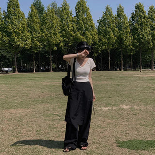 Korean wrapping apron fake two pieces pants