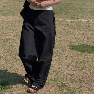 Korean wrapping apron fake two pieces pants