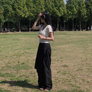 Korean wrapping apron fake two pieces pants